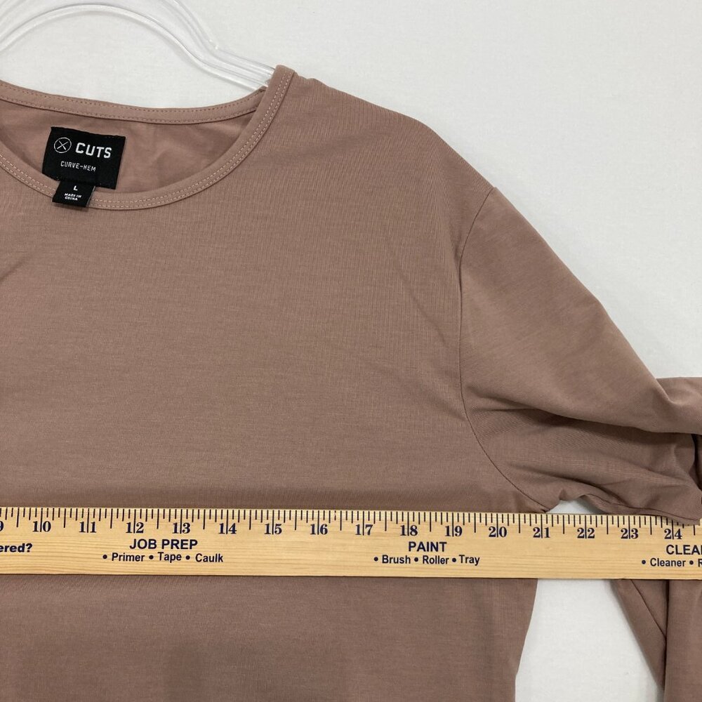 CUTS Taupe Tan Curve Hem Crew Neck Signature Fit Stretch Shirt Mens Large - Picture 5 of 9